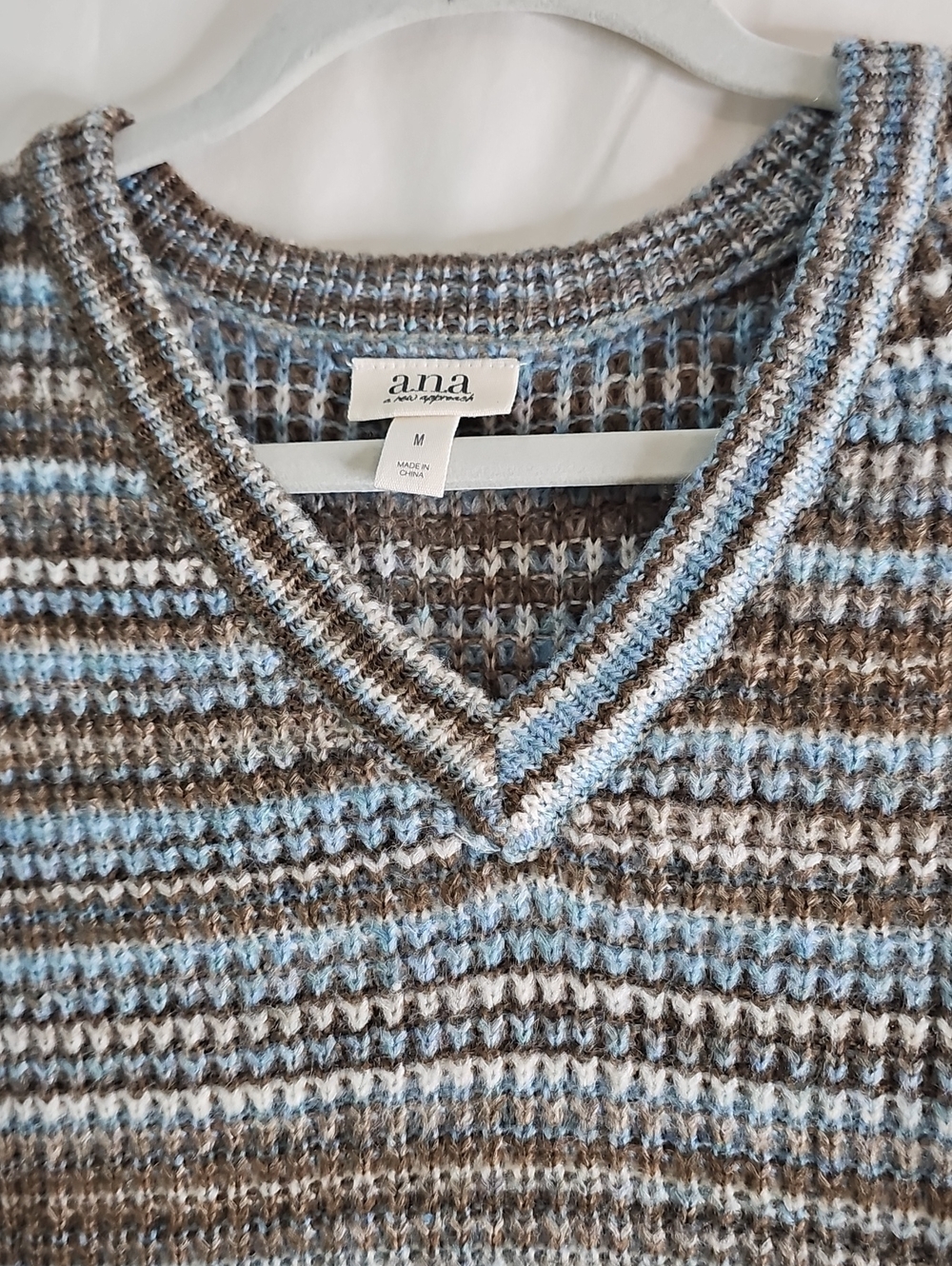 a.n.a V-Neck Striped Knit Sweater - Blue & Brown - Picture 2 of 9